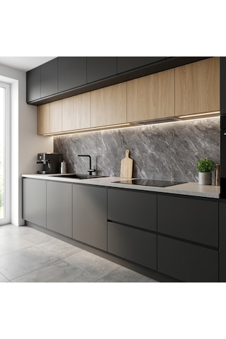 30x60 Cm Kendinden Yapışkanlı Duvar,banyo,tezgah Arası Kaplama Antrasit Mermer 12 Adet 8807-30-12