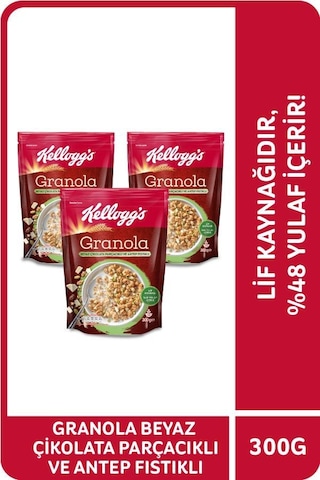 Kellogg's Beyaz Çikolata Parçacıklı ve Antep Fıstıklı Granola 3 x 300 G