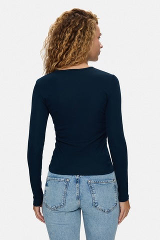Ucla Ophele Lacivert Uzun Kollu Bisiklet Yaka Pamuklu Standard Fit Kadın Body