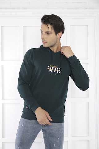 Escetic Spor Erkek Yeşil Cepli, Kapüşonlu Sweatshirt-4164