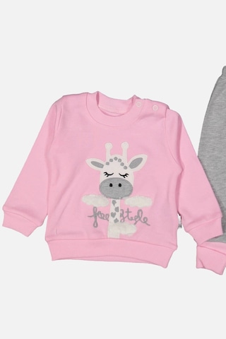 Babydonat Zürafa Nakışlı % 100 Pamuk Kız Bebek Takımı Pembe