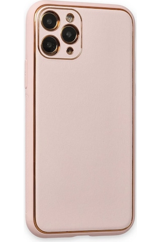 Newface Apple iPhone Uyumlu 11 Pro Max Kılıf Coco Deri Silikon Kapak Glblseme - 22 - Pudra