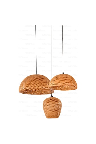 Bohem Bambu Boja Pendant 3'lü Set Sarkıt Avize Lamba - Iskandinav, Modern, Bohem, Rattan Aydınlatma Bej