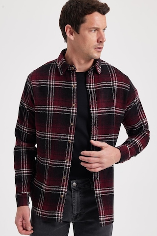 Tudors Erkek Slim Fit Dar Kesim Kareli Kışlık Oduncu Gömlek-42371 Bordo