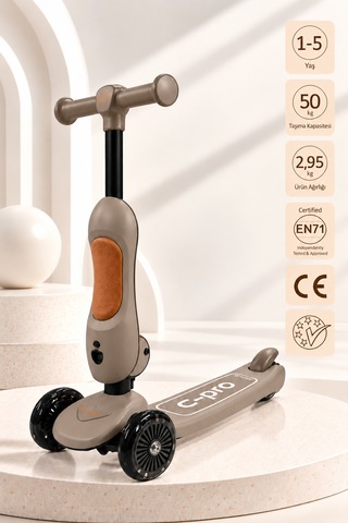 Casual C-pro 2'si 1 Arada Katlanabilir Çocuk Scooterı Kahverengi