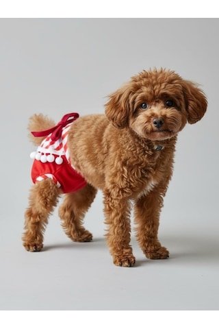 Red Frilly Dişi Köpek Regl Külotu Köpek Donu Köpek İç Çamaşırı Ayarlanabilir Bağcıklı Küçük Irklar İçin