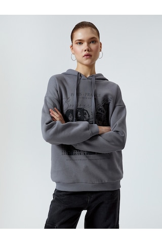 Koton Kapşonlu Sweatshirt Baskılı Uzun Kollu Gri 4sal10469ık Gri