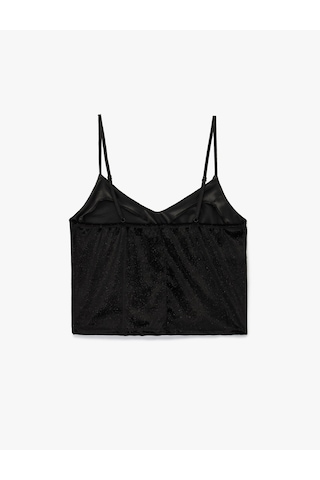 Koton V Yaka Parıltılı Askılı Pijama Üstü Siyah 6wlk90015mk Siyah