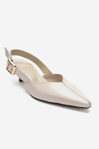 Luvishoes Dıorıs Krem Cilt Hakiki Deri Kadın Kısa Topuklu Ayakkabı