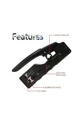 Samdoo "çok Fonksiyonlu Rj45 Rj11 Rj12 Konektör Sıkma Pensesi - Cat7, Cat6, Cat5 Uyumlu" Siyah