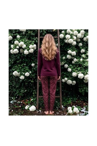 Pijamoni Kadın Sofya Kumaş Bisiklet Yaka Pijama Takımı Bordo