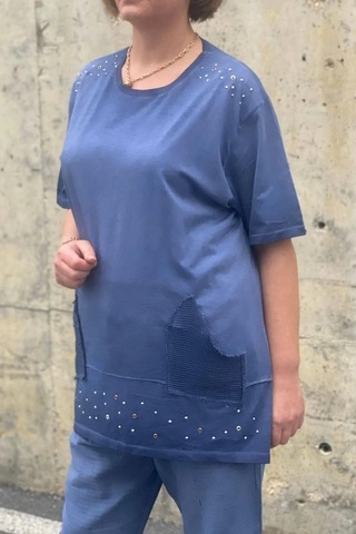 Mia Butik Büyük Beden Verona İndigo Keten Takım İndigo
