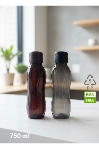 Suluk Seti Pp-5 Bpa Free Akıtmaz 2'li Kokusuz Ofis-spor-okul Matarası Siyah Bordo 750 Ml Mor - Siyah