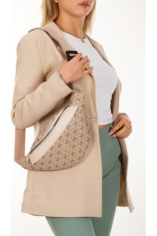 Newish Polo Kadın Desenli Çapraz Omuz Askılı Bel Ve Omuz Çantası - New345 Bej