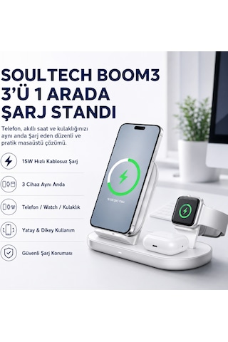 15w 3-in-1 Kablosuz Şarj İstasyonu Telefon, Apple Watch Ve Kulaklık İçin Qi Wireless Charging Stand-1545