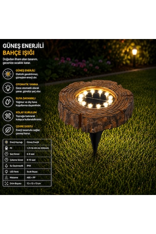 Güneş Enerjili Kütük Görünümlü Solar Led Bahçe Lambası Su Geçirmez Dekoratif Çim Ve Yol Aydınlatma Işığı 1 ADET