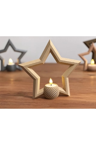 Northcity 3d Baskı Yıldız Tealight Mumluk 18 Cm Ayrı Mum Hazneli Dekoratif Yıldız Şamdan Yeni Yıl Masa Süsü 24 X 10 Cm