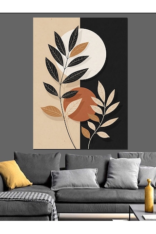 Ahşap Tablo Bohem Tarzda Modern Yaprak Çizimi