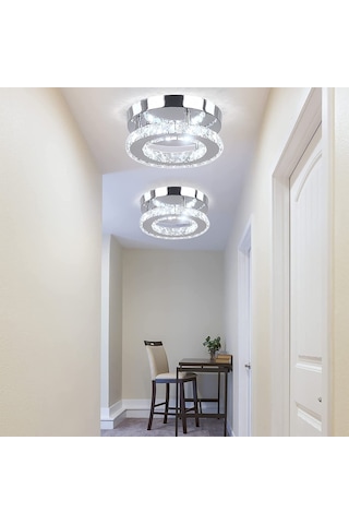 Symbee Led Kristal Tavan Lambası, Yuvarlak Koridor/enfilod/ Balkon Işığı, Modern Minimalist, 20x20cm 15w, 3 Renkli 3000-6500k Değişim Işık Kaynağı Sarı