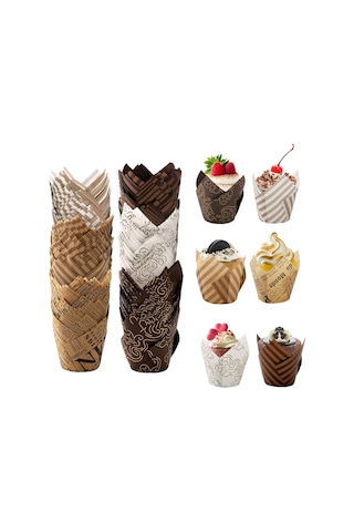 Vkemall 300 Adet Renkli Lale Desenli Cupcake Kasesi - Pasta, Muffin Pişirme Kağıdı - Parti, Düğün, Doğum Günü İçin Çok Renkli