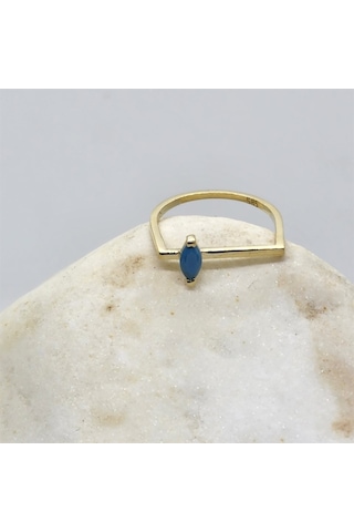 Ahududu 0,40Ct Mekik Firuze Taşlı Kare Kol Tasarım 14 Ayar Altın 552950130