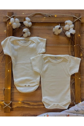 Betül Bebek Kısa Kollu 2'li Organik Pamuk Çıtçıtlı Bebek Body&zıbın 2adet Ekru