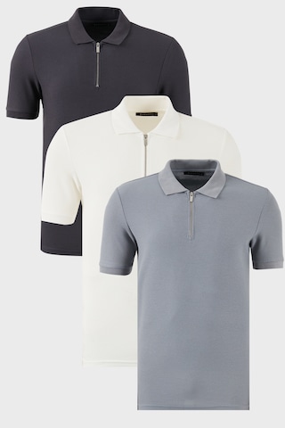 Buratti Pamuklu Regular Fit Yarım Fermuarlı 3'Lü Paket Erkek Polo Yaka T Shirt 5902434S3 Ekru-Gri-Antrasit