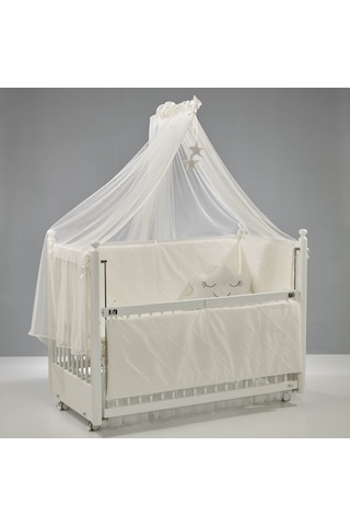 Meltem Kids Mondo Sallanır Ahşap Anne Yanı Beşik 60x120 cm (beyaz-motto ekru) Ekru