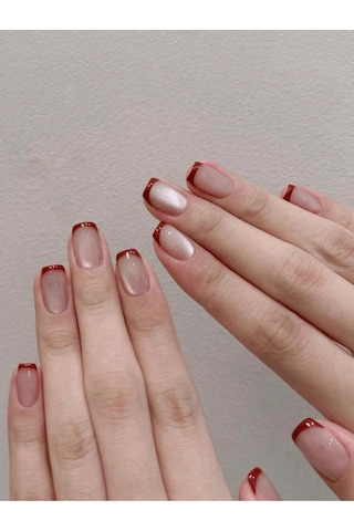 Kedi Göz Düz Takma Tırnak Seti 24 Adet - Bordo Pembe