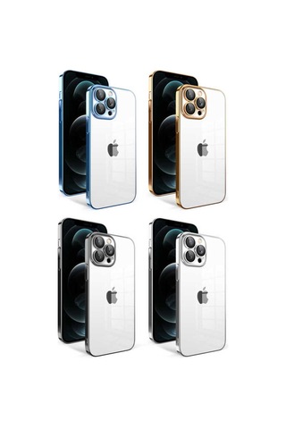 Apple Uyumlu iPhone 12 Pro Max Kamera Korumalı Renkli Çerçeveli Bth Garaj Kılıf-gold