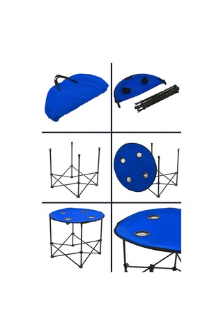 Exent 70 X 70 X 60 Cm Yuvarlak Katlanır Taşıma Çantalı Kamp Masası, Piknik Masası-mavi Çok Renkli