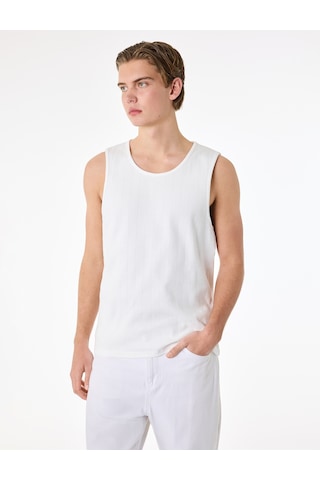 Koton Pamuklu Kolsuz Bisiklet Yaka Slim Fit Atlet Beyaz 6sam30006mk