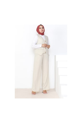 Bestenur Yelek Pantolon Keten İkili Takım 1035 - Taş