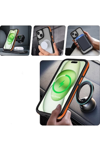 İphone Uyumlu 13 Uyumlu Kılıf Magsafe Wireless Şarj Özellikli Şerit Tasarımlı Kılıf Kapak