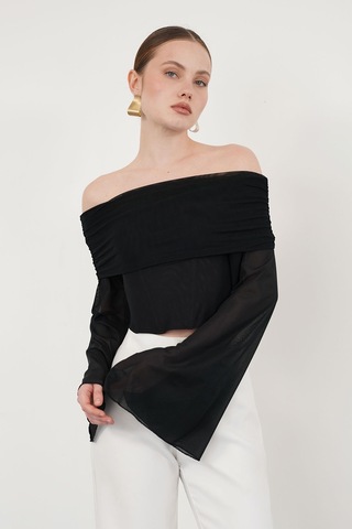 Verymoda D 2977 Uzun Kol Tül Bluz - D2977 Siyah