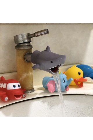 Geeroyoo Çocuklar İçin Kartun Köpek Balığı Desenli Ellik Su Tüpü - Suyu Önleyici, Kolay Kurulum, Hijyenik Eller Washer