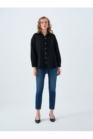 LOFT Loose Fit Kadın Gömlek U.kol Lf2038437 Q1.v1 Siyah