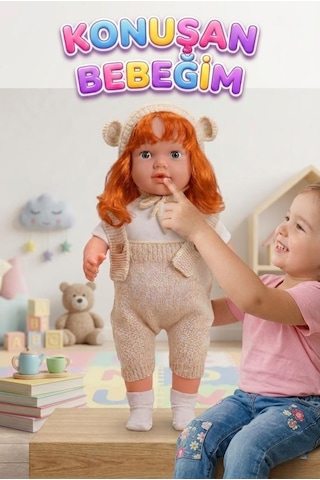 Konuşan Bebeğim 60 Cm Türkçe Konuşan Örgü Tulum Ve Şapkalı Kafası Bacakları Kolları Et Oyuncak Bebek 59561479