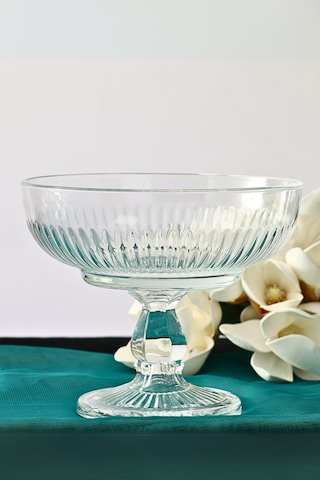 Milano El Yapımı Ayaklı Büyük Boy Cam Salata Kasesi Sunum Kasesi