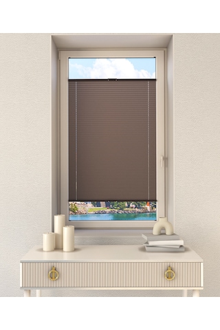 Kahverengi Plise Katlanır Cam Balkon Perdesi - Ofis Perdesi - Mutfak Perdesi - Salon Perdesi - Kahverengi