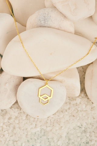 Dkmn Gümüş İç İçe Altıgen Kolye 925 Ayar Kadın Gümüş Kolye