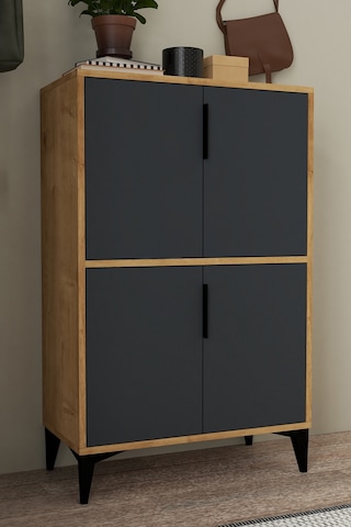 1403 Ada Ayakkabılık 4 Raflı 4 Kapaklı Çok Amaçlı Dolap Kiler Safir Antrasit Antrasit - Safir