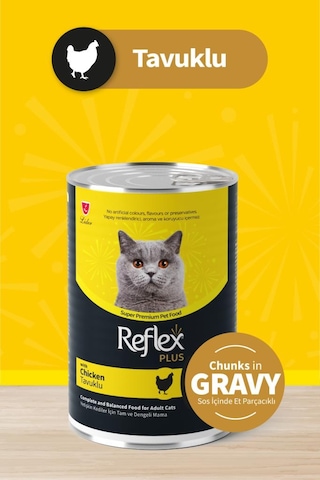 Reflex Plus Sos İçinde Et Parçacıklı Tavuklu Yetişkin Kedi Maması 400g X 24 Adet