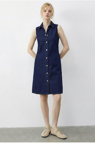 Shade Kadın Çıtçıt Kapamalı Cep Detaylı Gömlek Yaka Denim Elbise 5534 60286004 - Lacivert