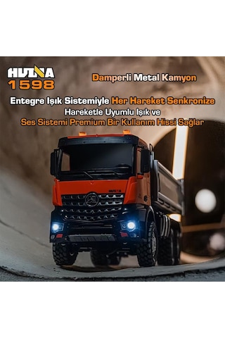Huına 1598 1/14 14ch 6x6 Full Metal Rc Rc Model Profesyonel Uzaktan Kumandalı Damperli Kamyon İş Makinası - 2.4g Full Fonksiyon Sesli Ve Işıklı