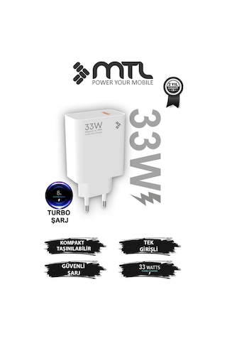 33w Turbo Şarj Saniyeli Usb Çıkışlı Hızlı Şarj Adaptörü Mt1754 46685672