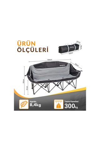 Kingcamp Canna Ultra Konforlu Üç Kişilik Katlanır Kamp Sandalyesi B.grey Gri - Siyah