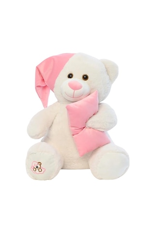 Pufu Toys Pelüş Uyku Arkadaşım Ayıcık 60 Cm Beyaz Pembe 03007 Krem