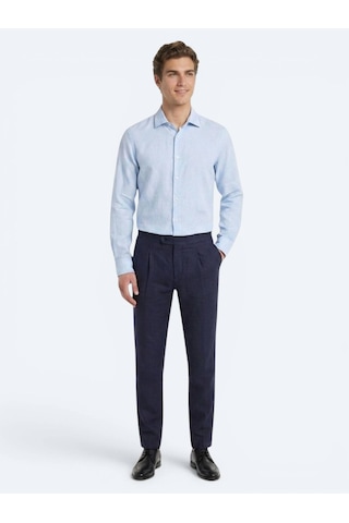 Kip Mavi Regular Fit Uzun Dokuma Casual Pamuk Karışımlı Gömlek
