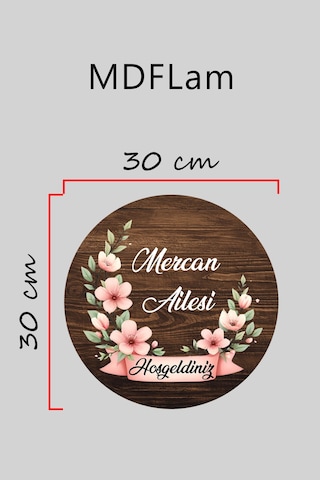 Dijital Baskı Ahşap, Yarım Çember Pembe Çiçek Desenli, Kişiye Özel Kapı Süsü, Duvar Süsü
